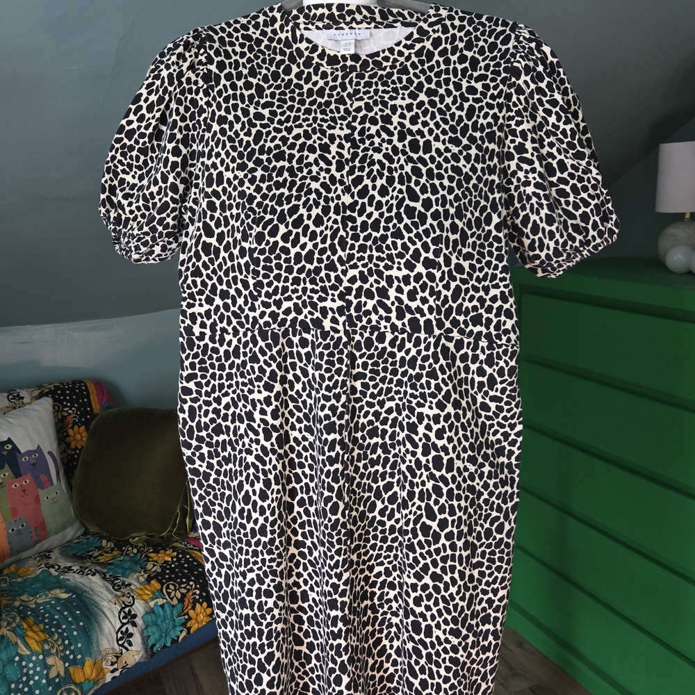Topshop Cream and Black Leopard Print Dress
